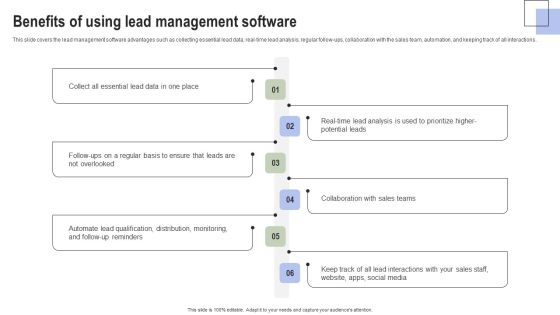 Optimizing Consumer Lead Nurturing Procedure Benefits Of Using Lead Management Software Brochure PDF