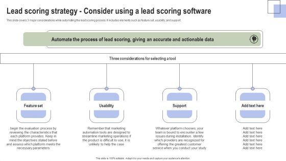 Optimizing Consumer Lead Nurturing Procedure Lead Scoring Strategy Consider Using A Lead Scoring Icons PDF