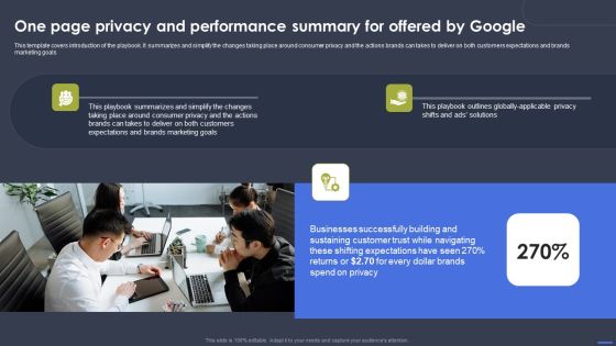 Optimizing Digital Marketing Strategy One Page Privacy And Performance Summary For Topics PDF