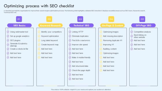 Optimizing Process With SEO Checklist Ppt PowerPoint Presentation File Icon PDF Optimizing Process With SEO Checklist Ppt PowerPoint Presentation File Icon PDF