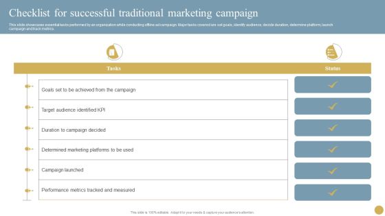Optimizing Traditional Media To Boost Sales Checklist For Successful Traditional Marketing Campaign Elements PDF Optimizing Traditional Media To Boost Sales Checklist For Successful Traditional Marketing Campaign Elements PDF