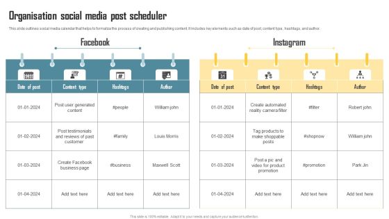 Organisation Social Media Post Scheduler Infographics PDF Organisation Social Media Post Scheduler Infographics PDF