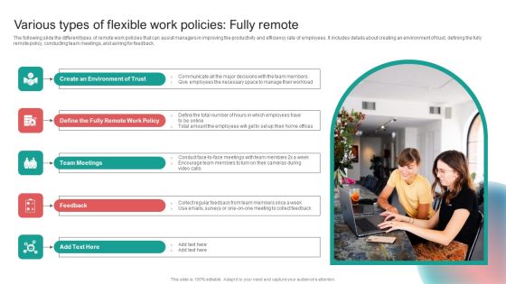 Organising Staff Flexible Job Arrangements Various Types Of Flexible Work Policies Fully Remote Template PDF