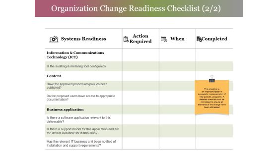 Organization Change Readiness Checklist Template 2 Ppt PowerPoint Presentation File Information Organization Change Readiness Checklist Template 2 Ppt PowerPoint Presentation File Information