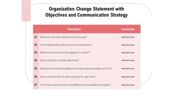 Organization Change Statement With Objectives And Communication Strategy Ppt PowerPoint Presentation Model Background PDF Organization Change Statement With Objectives And Communication Strategy Ppt PowerPoint Presentation Model Background PDF