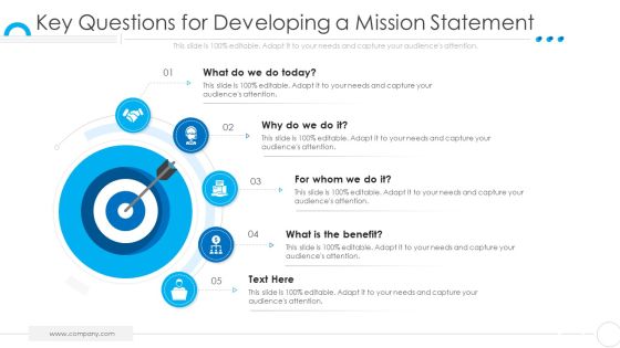 Organization Values Presentation Deck Template Key Questions For Developing A Mission Statement Portrait PDF