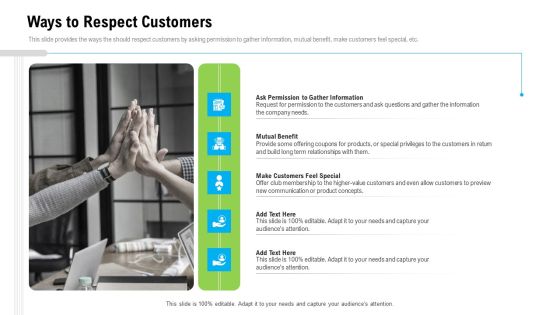 Organizational Culture Ways To Respect Customers Ppt Gallery Infographics PDF Organizational Culture Ways To Respect Customers Ppt Gallery Infographics PDF