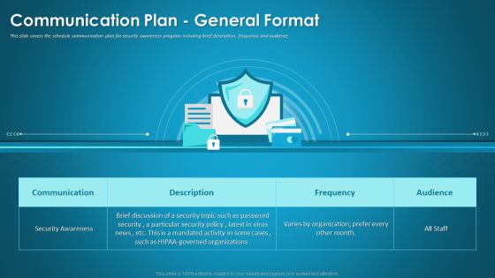 Organizational Network Security Awareness Staff Learning Communication Plan General Format Infographics PDF Organizational Network Security Awareness Staff Learning Communication Plan General Format Infographics PDF