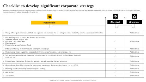Organizational Plan Overview Checklist To Develop Significant Corporate Strategy Topics PDF Organizational Plan Overview Checklist To Develop Significant Corporate Strategy Topics PDF