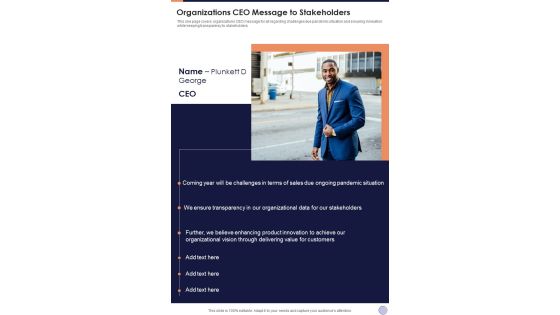 Organizations CEO Message To Stakeholders One Pager Documents Organizations CEO Message To Stakeholders One Pager Documents