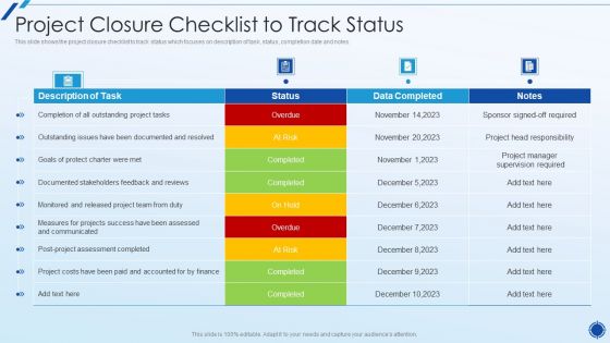 Organizing Action Plan For Successful Project Management Project Closure Checklist To Track Status Structure PDF