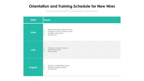 Orientation And Training Schedule For New Hires Ppt PowerPoint Presentation Visual Aids Portfolio PDF