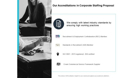 Our Accreditations In Corporate Staffing Proposal Ppt PowerPoint Presentation Inspiration Slideshow
