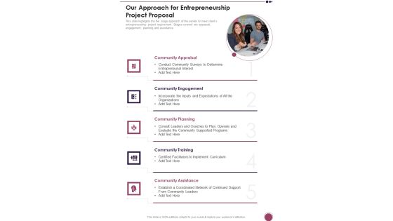 Our Approach For Entrepreneurship Project Proposal One Pager Sample Example Document Our Approach For Entrepreneurship Project Proposal One Pager Sample Example Document