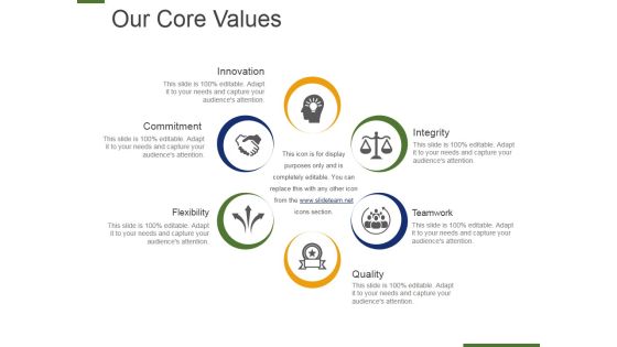 Our Core Values Template 1 Ppt PowerPoint Presentation Ideas Visual Aids