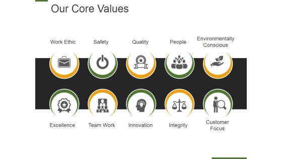 Our Core Values Template 2 Ppt PowerPoint Presentation Portfolio Summary