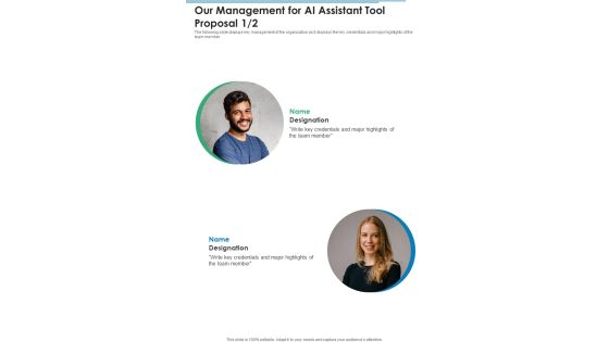 Our Management For AI Assistant Tool Proposal One Pager Sample Example Document
