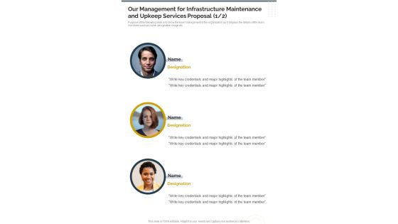 Our Management Infrastructure Maintenance Upkeep Services Proposal One Pager Sample Example Document