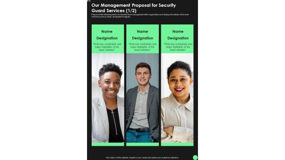Our Management Proposal For Security Guard Services One Pager Sample Example Document
