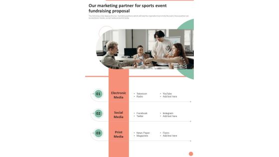 Our Marketing Partner For Sports Event Fundraising Proposal One Pager Sample Example Document