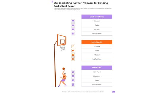 Our Marketing Partner Proposal For Funding Basketball Event One Pager Sample Example Document Our Marketing Partner Proposal For Funding Basketball Event One Pager Sample Example Document