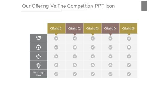 Our Offering Vs The Competition Ppt Icon