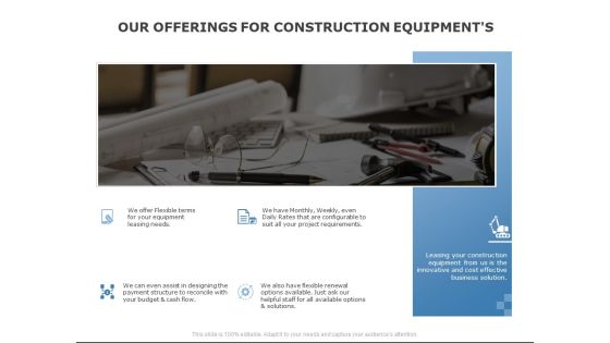 Our Offerings For Construction Equipments Ppt PowerPoint Presentation Summary Graphics Our Offerings For Construction Equipments Ppt PowerPoint Presentation Summary Graphics
