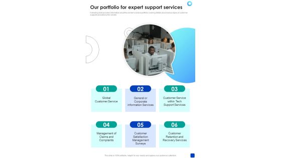 Our Portfolio For Expert Support Services One Pager Sample Example Document Our Portfolio For Expert Support Services One Pager Sample Example Document
