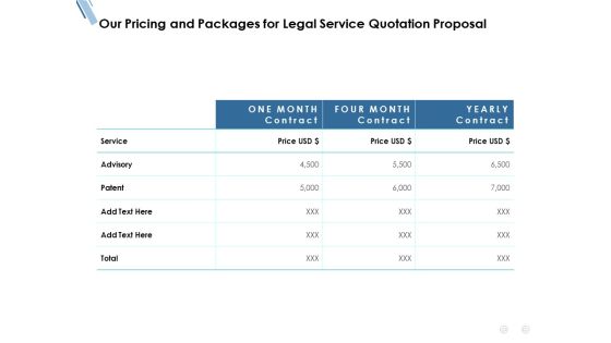 Our Pricing And Packages For Legal Service Quotation Proposal Ppt PowerPoint Presentation Pictures Brochure Our Pricing And Packages For Legal Service Quotation Proposal Ppt PowerPoint Presentation Pictures Brochure