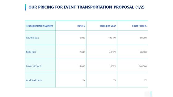 Our Pricing For Event Transportation Proposal Strategy Ppt PowerPoint Presentation Portfolio Portrait Our Pricing For Event Transportation Proposal Strategy Ppt PowerPoint Presentation Portfolio Portrait