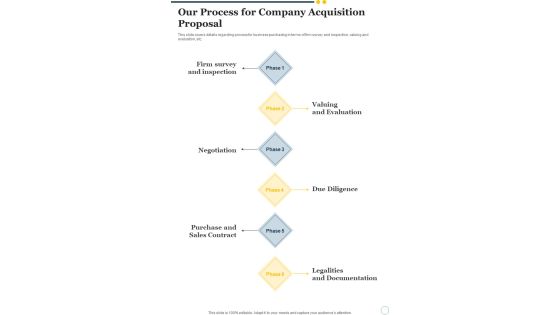 Our Process For Company Acquisition Proposal One Pager Sample Example Document Our Process For Company Acquisition Proposal One Pager Sample Example Document