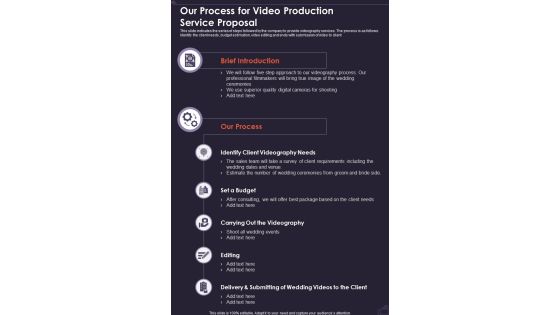 Our Process For Video Production Service Proposal One Pager Sample Example Document Our Process For Video Production Service Proposal One Pager Sample Example Document