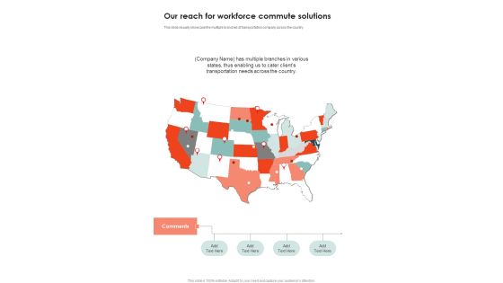 Our Reach For Workforce Commute Solutions One Pager Sample Example Document Our Reach For Workforce Commute Solutions One Pager Sample Example Document