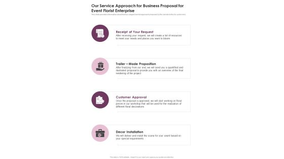 Our Service Approach For Business Proposal For Event Florist Enterprise One Pager Sample Example Document Our Service Approach For Business Proposal For Event Florist Enterprise One Pager Sample Example Document