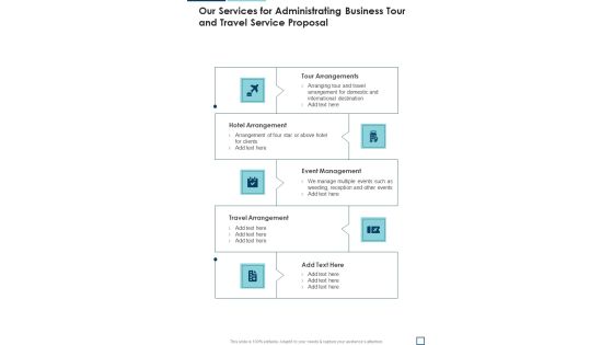 Our Services For Administrating Business Tour And Travel Service Proposal One Pager Sample Example Document Our Services For Administrating Business Tour And Travel Service Proposal One Pager Sample Example Document