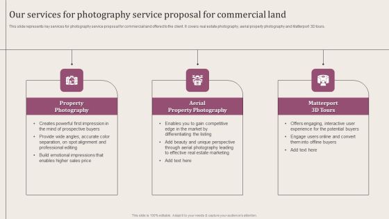 Our Services For Photography Service Proposal For Commercial Land Designs PDF
