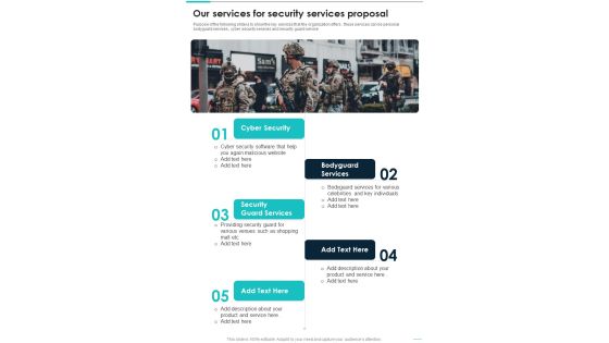 Our Services For Security Services Proposal One Pager Sample Example Document Our Services For Security Services Proposal One Pager Sample Example Document