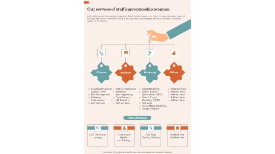 Our Services Of Staff Apprenticeship Program One Pager Sample Example Document Our Services Of Staff Apprenticeship Program One Pager Sample Example Document