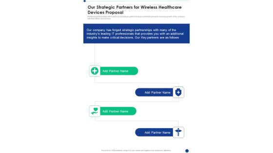 Our Strategic Partners For Wireless Healthcare Devices Proposal One Pager Sample Example Document