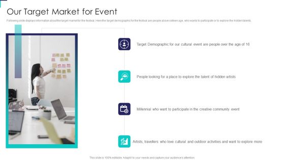 Our Target Market For Event Fundraising Pitch Deck For Cultural Event Elements PDF Our Target Market For Event Fundraising Pitch Deck For Cultural Event Elements PDF
