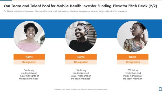 Our Team And Talent Pool For Mobile Health Investor Funding Elevator Pitch Deck Slides PDF