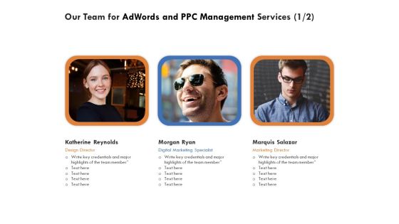 Our Team For Adwords And PPC Management Services Marketing Slides PDF