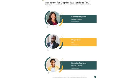 Our Team For Capital Tax Services One Pager Sample Example Document Our Team For Capital Tax Services One Pager Sample Example Document