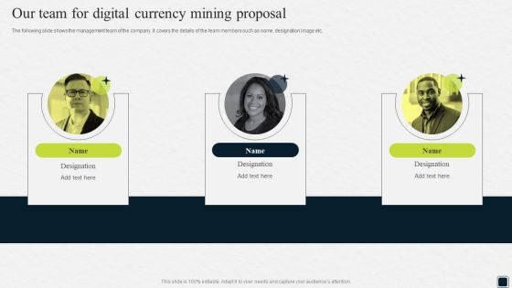Our Team For Digital Currency Mining Proposal Ppt Portfolio Background PDF Our Team For Digital Currency Mining Proposal Ppt Portfolio Background PDF