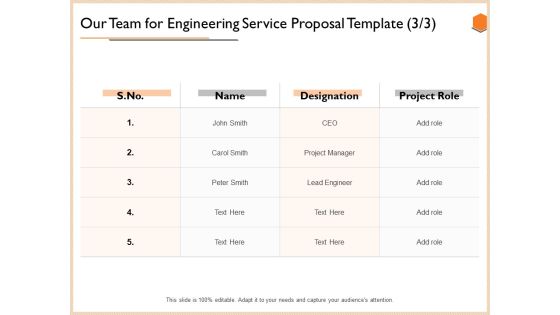 Our Team For Engineering Service Proposal Template Information PDF Our Team For Engineering Service Proposal Template Information PDF