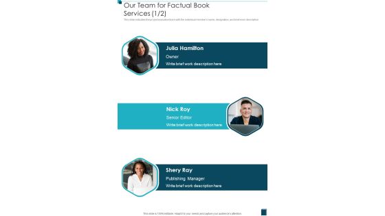 Our Team For Factual Book Services One Pager Sample Example Document Our Team For Factual Book Services One Pager Sample Example Document