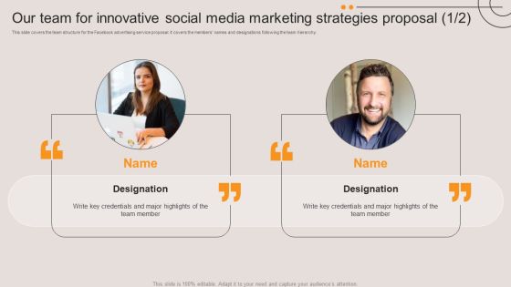 Our Team For Innovative Social Media Marketing Strategies Proposal Designs PDF