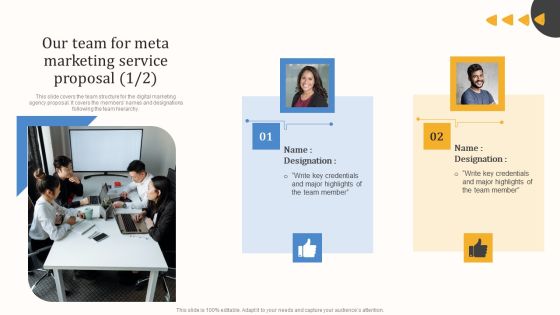 Our Team For Meta Marketing Service Proposal Summary PDF Our Team For Meta Marketing Service Proposal Summary PDF