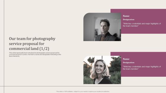 Our Team For Photography Service Proposal For Commercial Land Introduction PDF Our Team For Photography Service Proposal For Commercial Land Introduction PDF