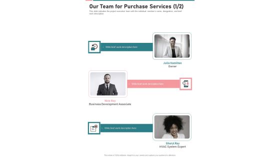 Our Team For Purchase Services One Pager Sample Example Document Our Team For Purchase Services One Pager Sample Example Document